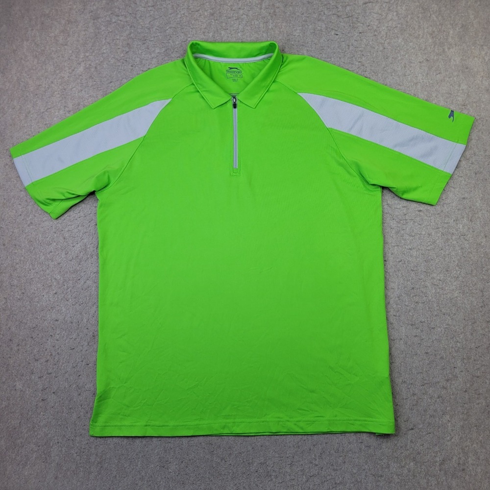 Slazenger Golf Zip Polo Shirt Men XL Neon Green Short Sleeve Performance Wicking